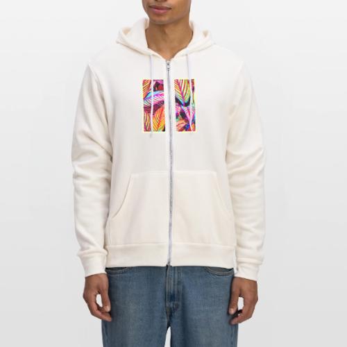 Striped Neon Leaves Design - Unisex Full Zip Hoodie
