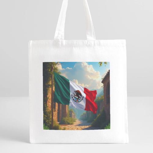 Mexican flag in Magical Town and Nature - Recycled Tote Bag