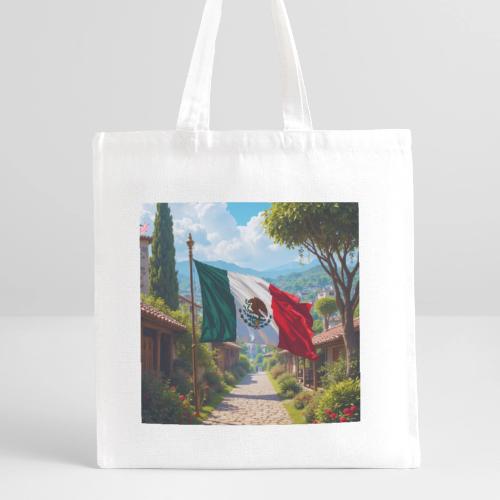 Mexican flag surrounded by nature and magic town - Recycled Tote Bag