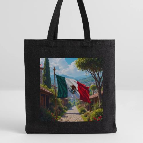 Mexican flag surrounded by nature and magic town - Recycled Tote Bag