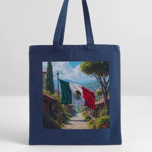 Mexican flag surrounded by nature and magic town - Recycled Tote Bag
