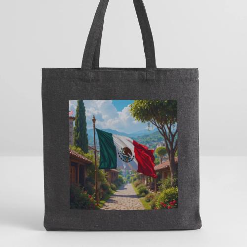 Mexican flag surrounded by nature and magic town - Recycled Tote Bag
