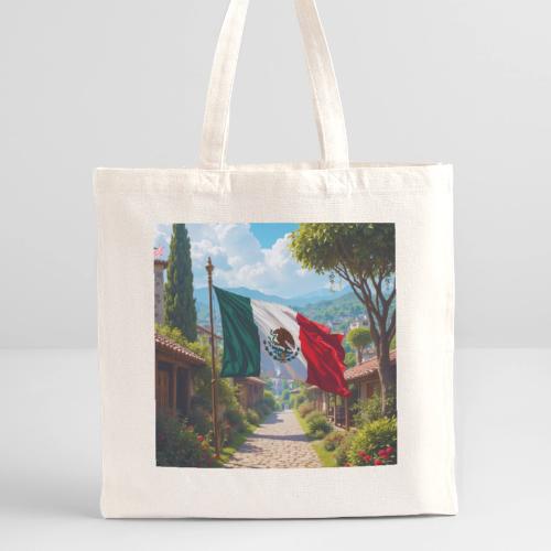 Mexican flag surrounded by nature and magic town - Recycled Tote Bag