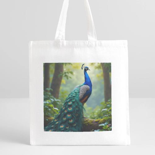 Majestic Peacock in Enchanted Forest - Recycled Tote Bag