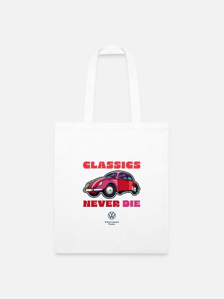 Volkswagen VW Red Beetle With Logo And Lettering - Recycled Tote Bag - white