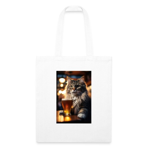 Bright Eyed Beer Cat - Recycled Tote Bag