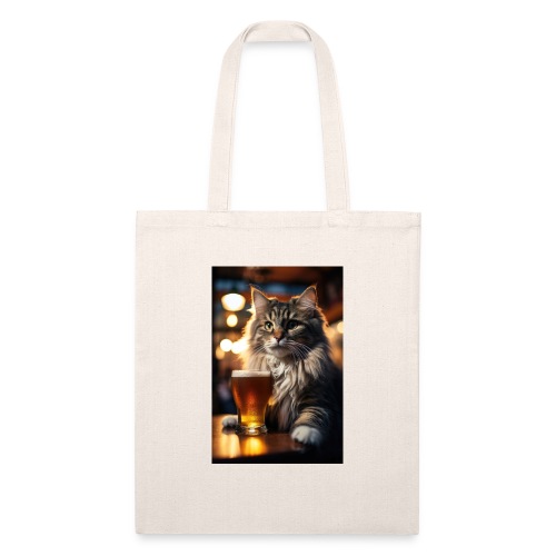 Bright Eyed Beer Cat - Recycled Tote Bag