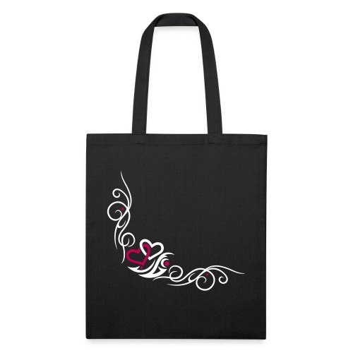 Two hearts with Tribal Tattoo ornament. - Recycled Tote Bag