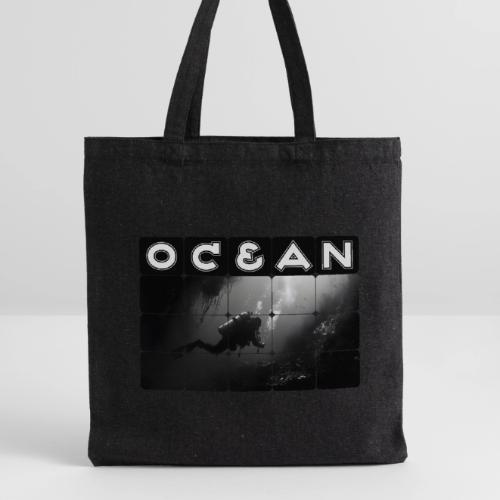 Ocean: Monochrome descent of a scuba diver - Recycled Tote Bag