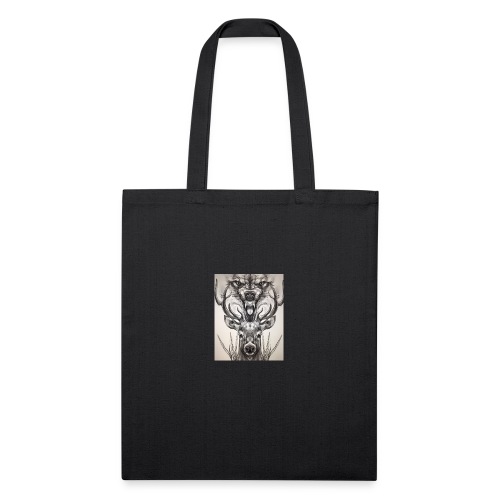 Black Ink Deer And Wolf Head - Recycled Tote Bag