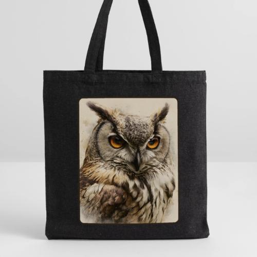 Great Horned Owl Watercolor Design - Recycled Tote Bag