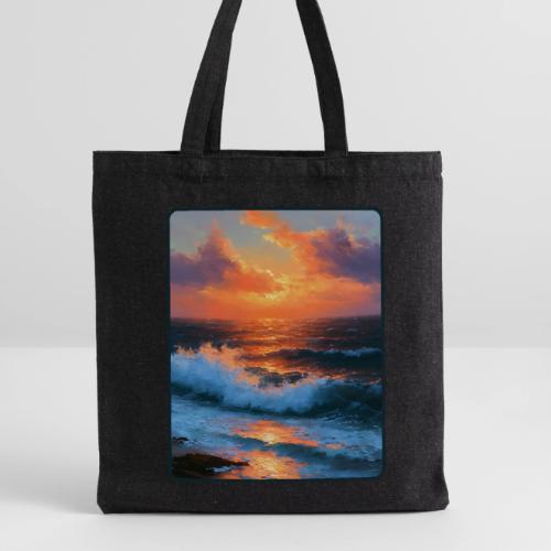 Sunset Storm Waves Oil Painting - Recycled Tote Bag