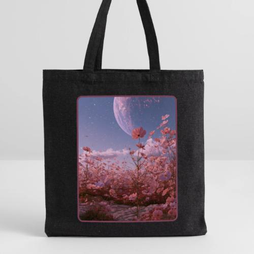 Cosmic Moon & Cosmos Flowers Art - Recycled Tote Bag