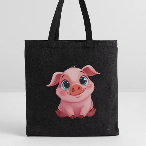 Adorable Cartoon Baby Pig Sitting with Big Eyes - Recycled Tote Bag