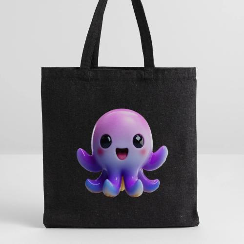 Joyful Cartoon Purple Baby Octopus with Big Smile - Recycled Tote Bag