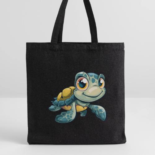 Playful Cartoon Baby Sea Turtle with a Smile - Recycled Tote Bag