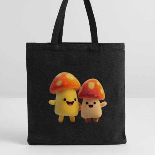 Joyful Cartoon Mushroom Duo - Recycled Tote Bag