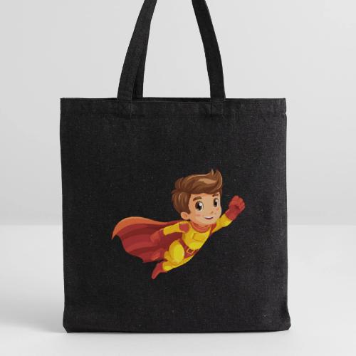 Cheerful Cartoon Superhero Boy Flying High - Recycled Tote Bag