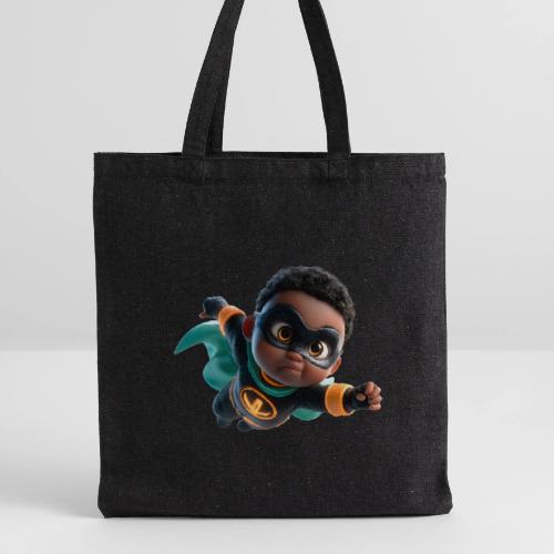 Brave Cartoon Superhero Boy in Green Cape - Recycled Tote Bag