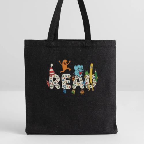 Whimsical READ Kids Cartoon - Recycled Tote Bag
