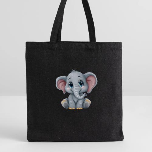 Sweet Cartoon Baby Elephant with Big Eyes - Recycled Tote Bag