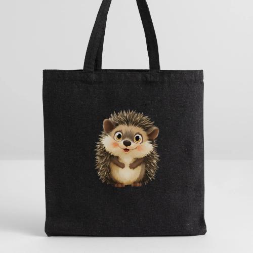 Smiling Cartoon Hedgehog with Joyful Expression - Recycled Tote Bag
