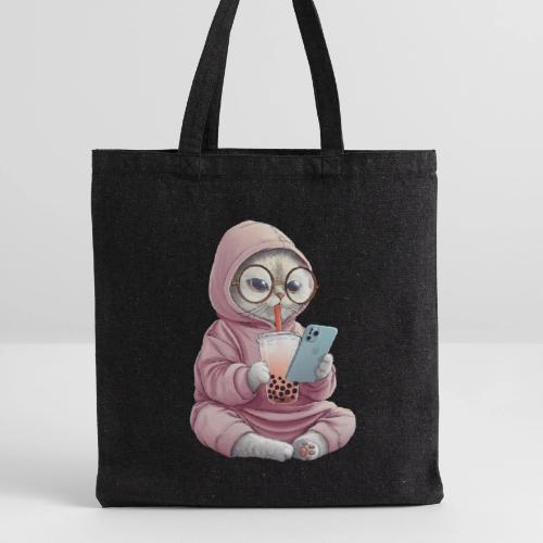 Cool Cat Bubble Tea Cartoon Design - Recycled Tote Bag