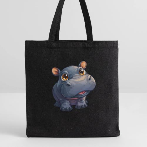 Cute Cartoon Baby Hippo with Big Innocent Eyes - Recycled Tote Bag