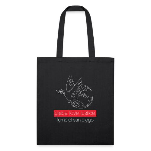 Grace. Love. Justice.- dove and earth graphic - Recycled Tote Bag
