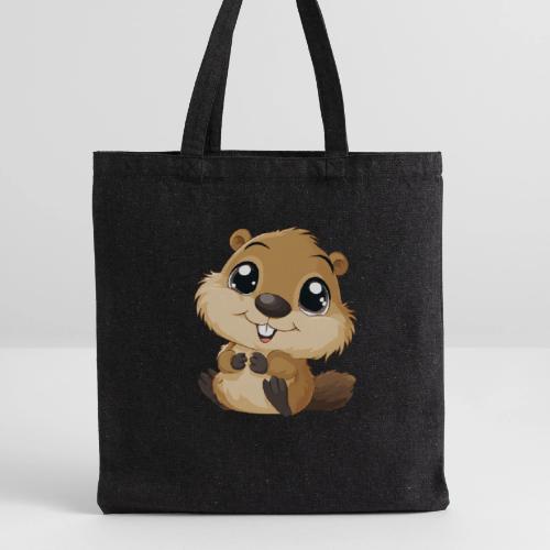 Adorable Cartoon Baby Beaver with Big Eyes - Recycled Tote Bag