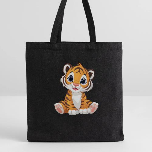 Adorable Cartoon Tiger Cub with Innocent Eyes - Recycled Tote Bag