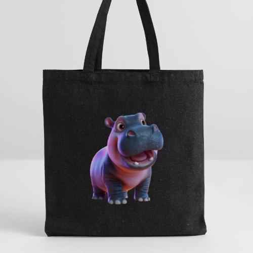 Smiling Cartoon Baby Hippo Standing - Recycled Tote Bag