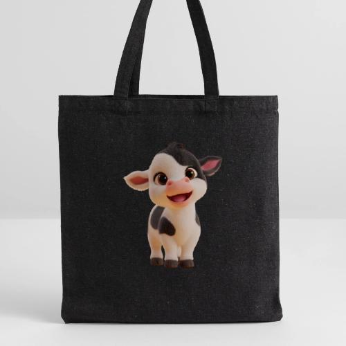 Joyful Cartoon Baby Cow Standing - Recycled Tote Bag