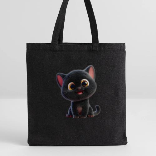 Adorable 3D Black Kitten with Big Eyes - Recycled Tote Bag