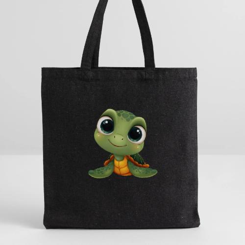 Cheerful Green Cartoon Sea Turtle with Big Eyes - Recycled Tote Bag