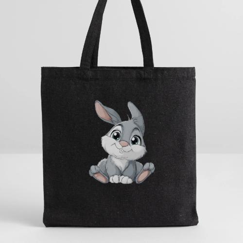 Joyful Grey and White Baby Rabbit Cartoon - Recycled Tote Bag