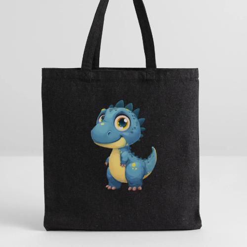 Smiling Blue and Yellow Baby Dinosaur - Recycled Tote Bag