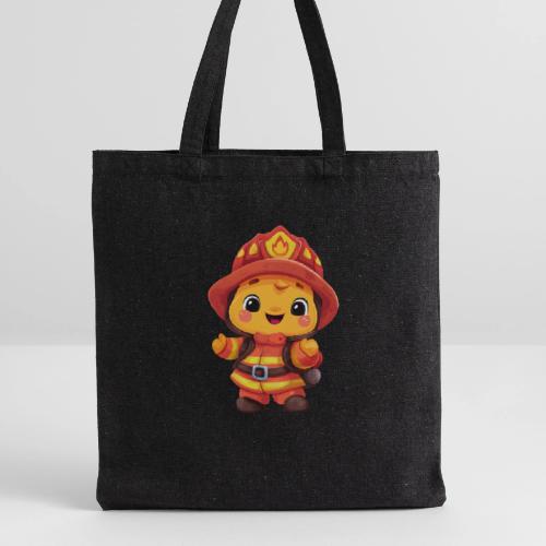 Cute Cartoon Firefighter in Red and Yellow Suit - Recycled Tote Bag