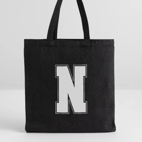 White Letter N – Varsity Alphabet Monogram - Recycled Tote Bag