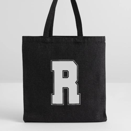 White Letter R – Varsity Alphabet Monogram - Recycled Tote Bag