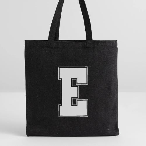 White Letter E – Varsity Alphabet Monogram - Recycled Tote Bag