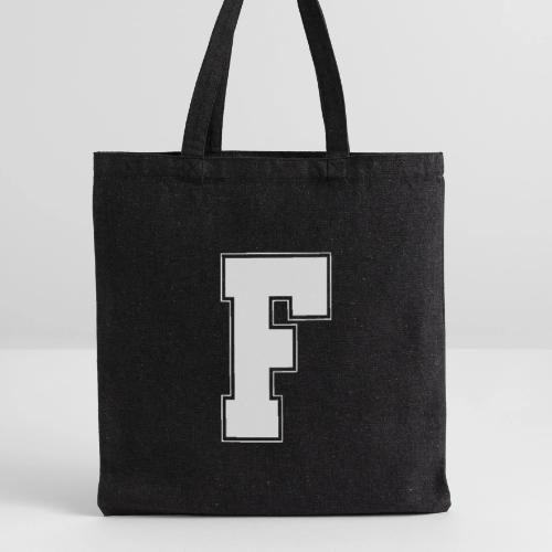 White Letter F – Varsity Alphabet Monogram - Recycled Tote Bag