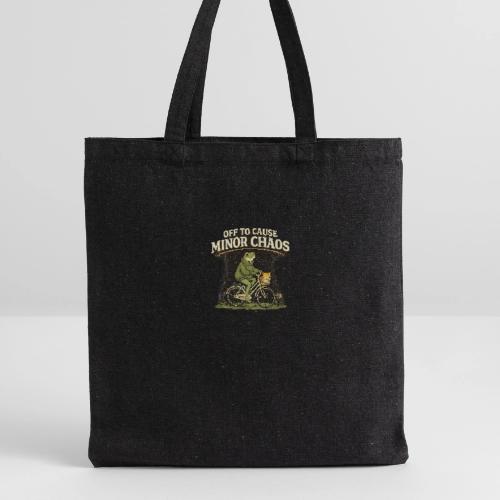 Minor Chaos Vintage Frog and Cat on Bicycle - Recycled Tote Bag
