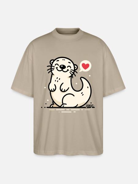 Lovable Otter Heart Chat - Stanley/Stella Blaster Oversized T-Shirt - stone