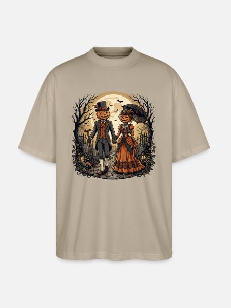 Moonlit Pumpkin Couple - Stanley/Stella Blaster Oversized T-Shirt - stone