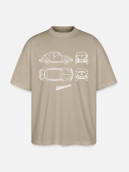 Volkswagen VW Blueprint Beetle White With VW Logo - Stanley/Stella Blaster Oversized T-Shirt  - stone