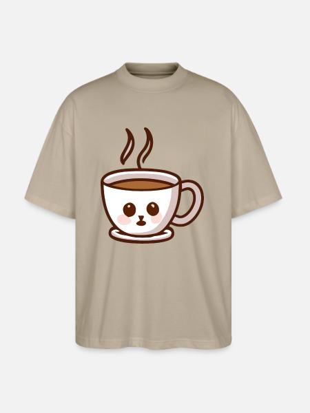 Coffee Cup Cat Face - Stanley/Stella Blaster Oversized T-Shirt - stone