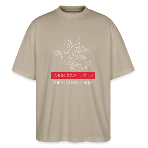 Grace. Love. Justice.- dove and earth graphic - Stanley/Stella Blaster Oversized T-Shirt 