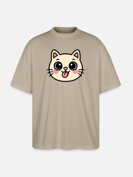 Kawaii Cat Face - Stanley/Stella Blaster Oversized T-Shirt - stone