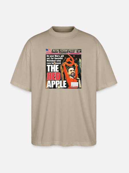 The Red Apple New York Post Zohran Mamdani  - Stanley/Stella Blaster Oversized T-Shirt  - stone